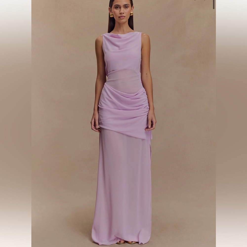 MESHKI Daria Draped Chiffon Evening Gown